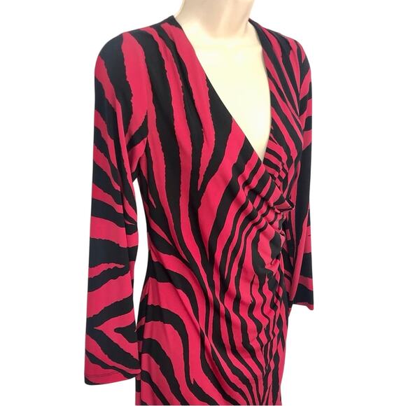 NWT Ronni Nicole Black Red Zebra Office Siren Wrap Dress V Neck Long Sleeve - Picture 8 of 16